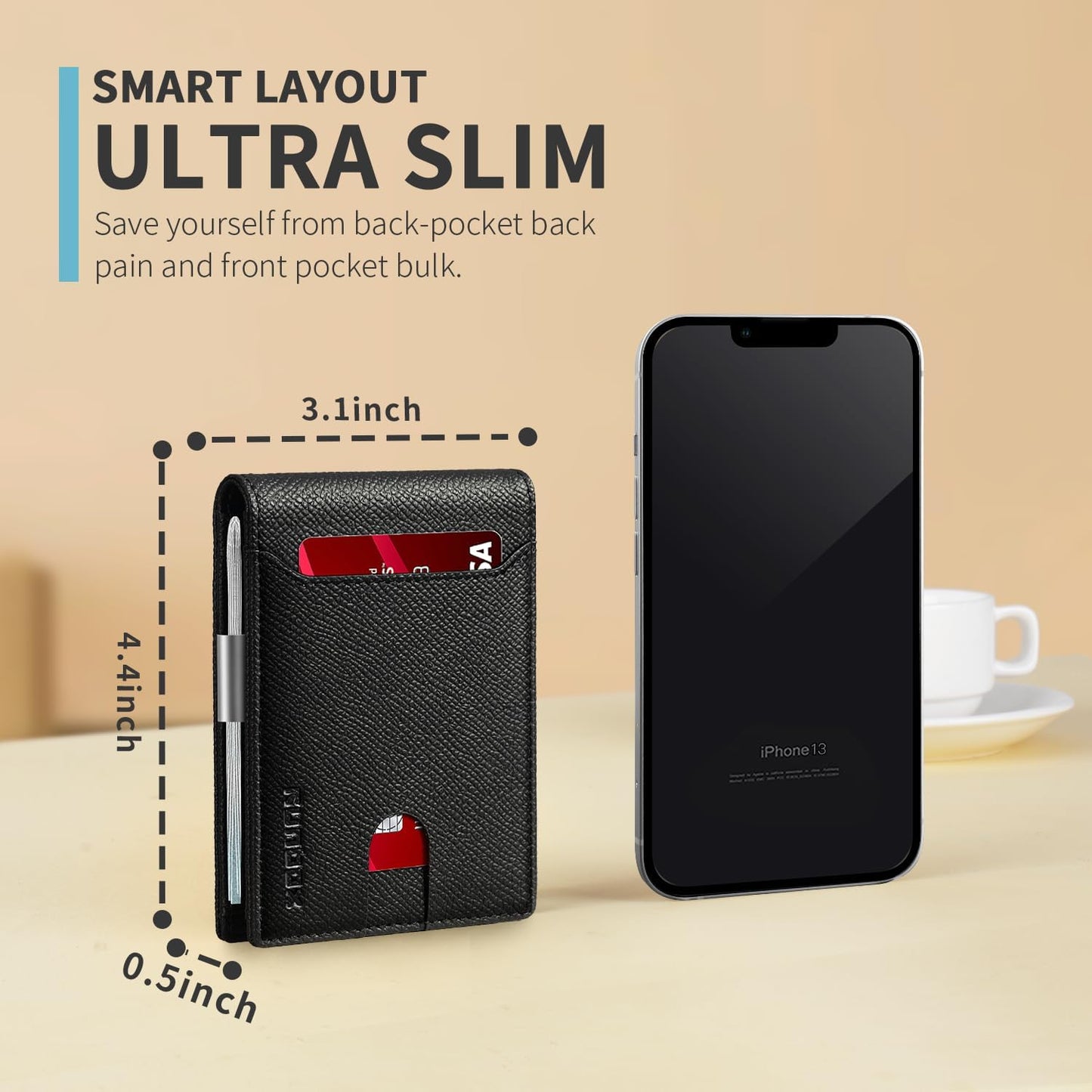 RUNBOX Slim Wallets for Men - Leather Money Clip Mens Wallet - RFID Blocking Front Pocket Bifold Wallet - Thin Credit Card Holder with Gift Box