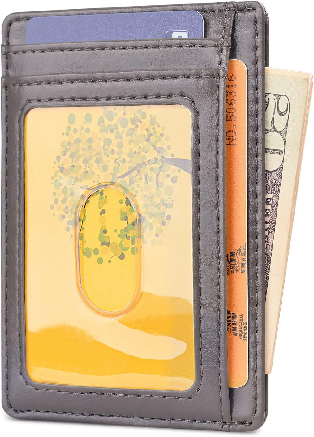 Buffway Slim Minimalist Front Pocket RFID Blocking Leather Wallets for Men and Women - Alaska Grey