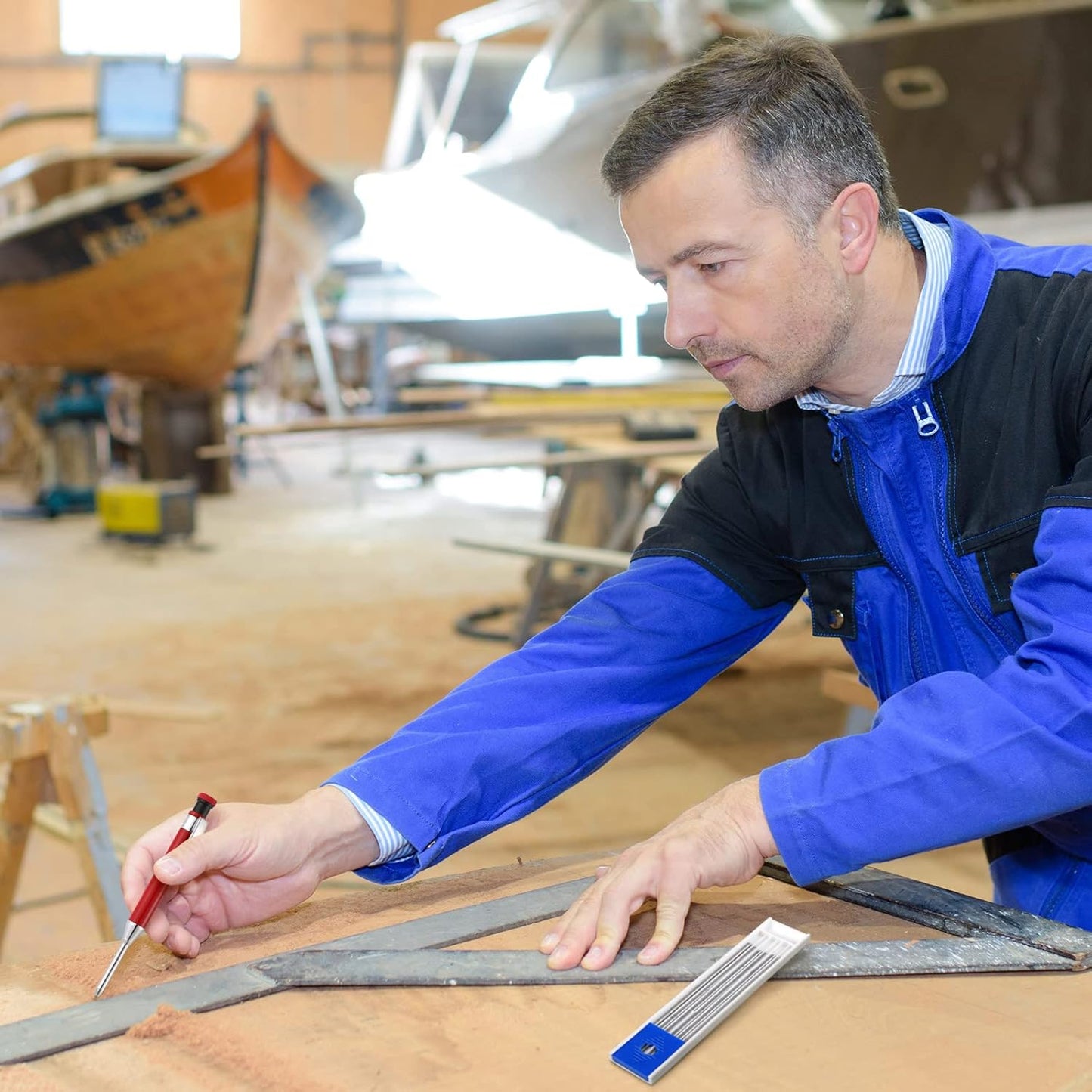 Spakon 60 Pcs 2.8mm Lead Refill Carpenter Construction Pencils Marker Lead Refills Dry Mechanical Woodworking Pencil Tools for Writing Drawing Drafting (Silver,Gold)