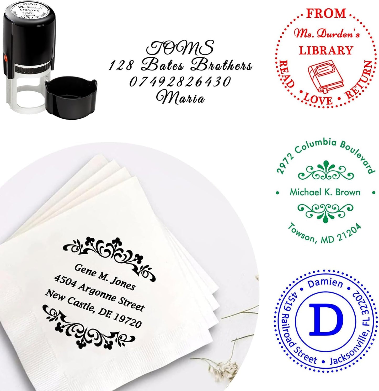 Custom Round Stamp Personalized Self-Inking Rubber Stamps Customized Business Label Stamp Return Address Rubber Office Name Text Logo 4 Ink Color