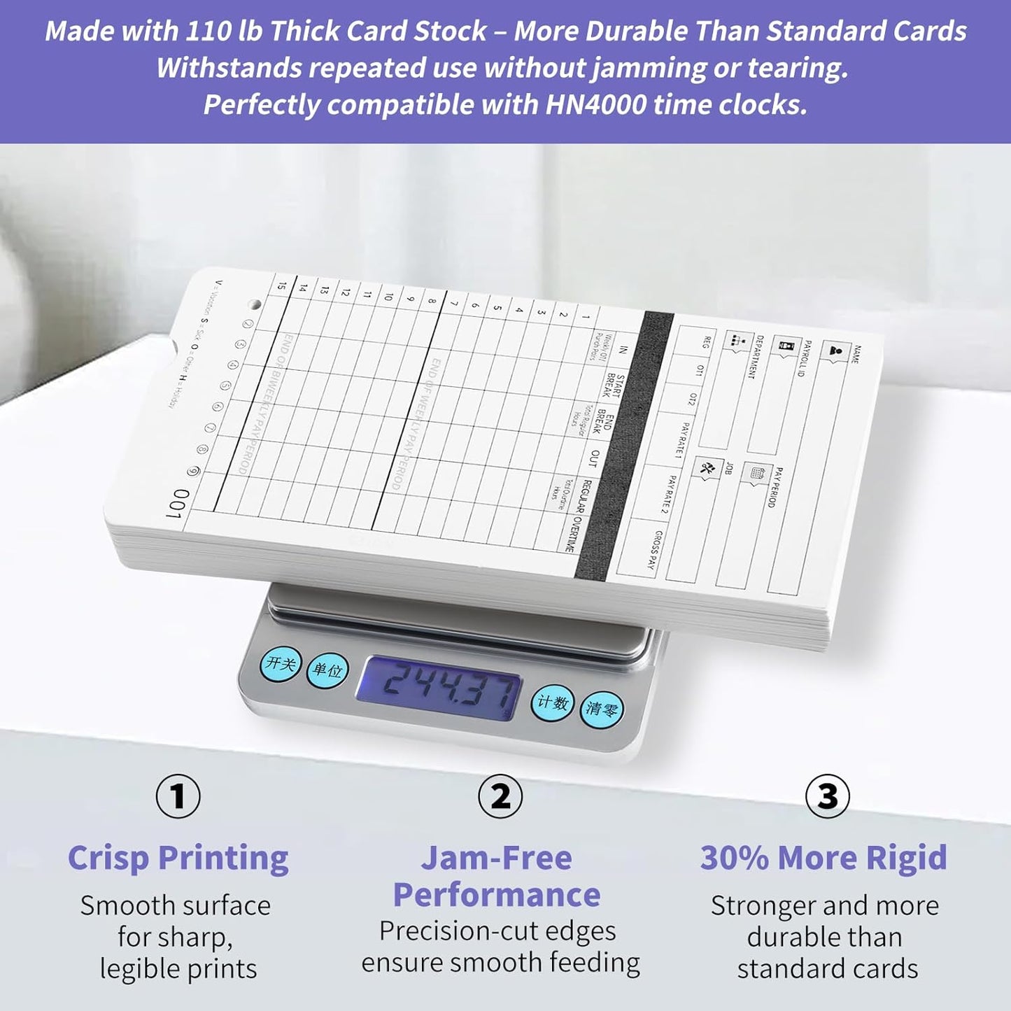 100 Time Cards for HN4000 AutoAlign Calculating Time Clocks