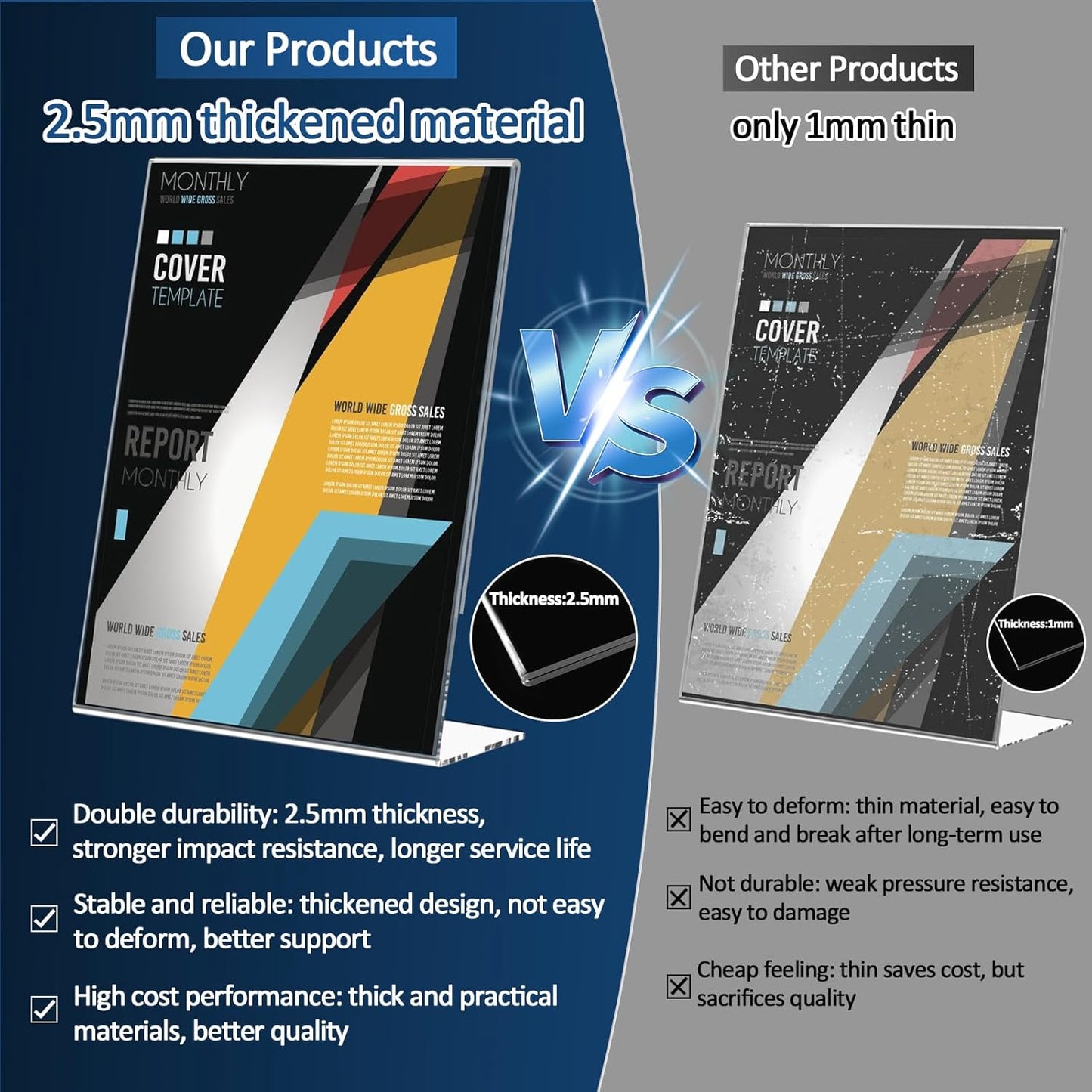 12 Pack 8.5x11 Inch Acrylic Sign Holder Clear Plastic Table Paper Display Stand L-Shape Vertical Menu Holder Stand Picture Photo Flyer Display Stand for Desktop Flyers, Documents, Office, Restaurants