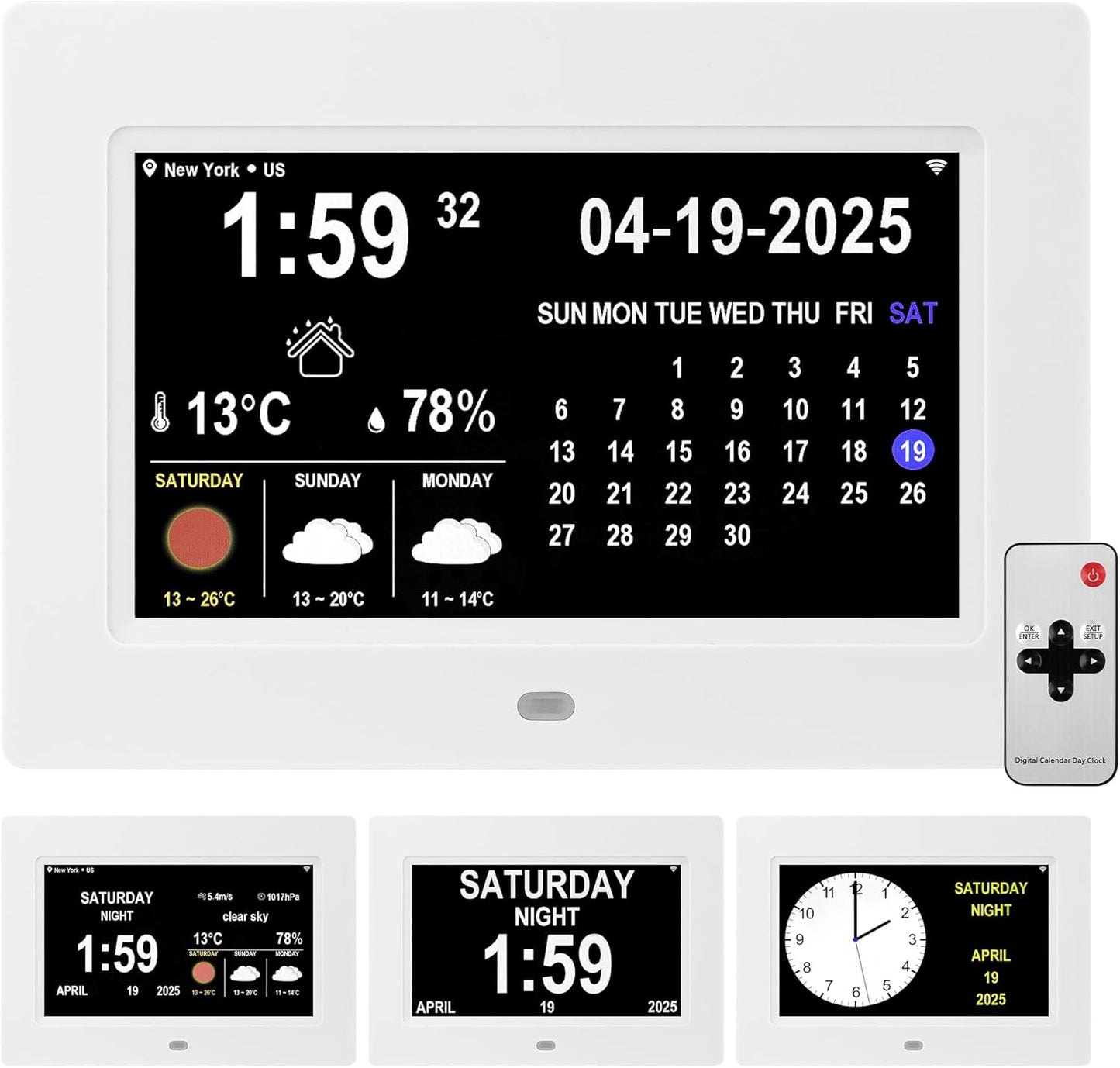 WiFi Digtial Wall Clock,Desk Clock with Weather Temperature Humidify,10 Day Weather Forecast,Weather Station with Digital Calendar and Dementia Alarm clockx for Seniors.(Whith, 7 inches)