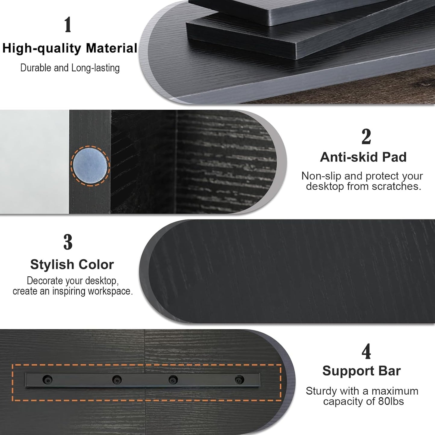 TEAMIX 2 Tiers Wooden Desktop Monitor Stand Riser 20 Inch Printer Stand with Double Storage Small TV Riser Laptop Keyboard Holder Business Desk Organizer Shelf Black Bookshelf