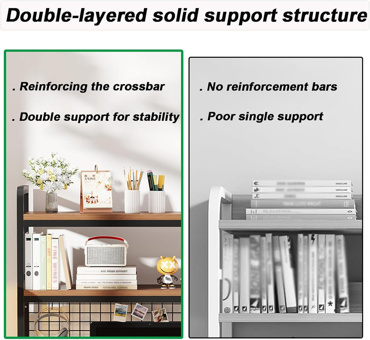 2-Tier Desktop Hutch Bookshelf Metal Desk Shelf Dorm Bookcase for Computer Desk Countertop Storage Organizer Display Rack for Office Home (White, 45.2in)