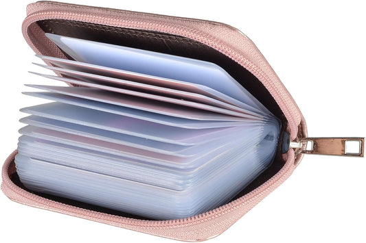 Easyoulife Genuine Leather Credit Card Holder Zipper Wallet With 26 Card Slots