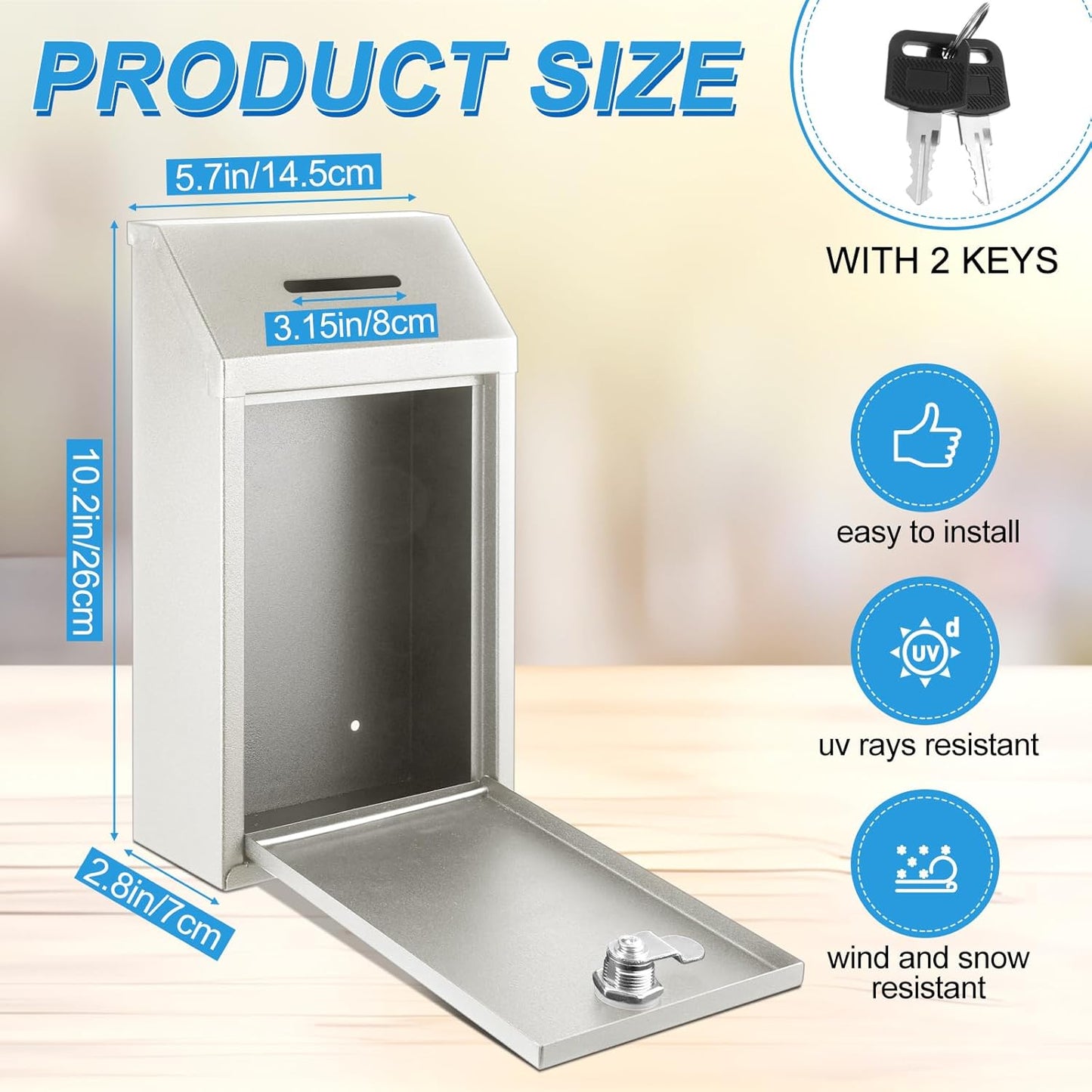 Metal Donation Cash Box Collection Safe Suggestion Box with Lock Wall Mounted Mailbox Delivery Ballot Container for Home Office Outdoor Door