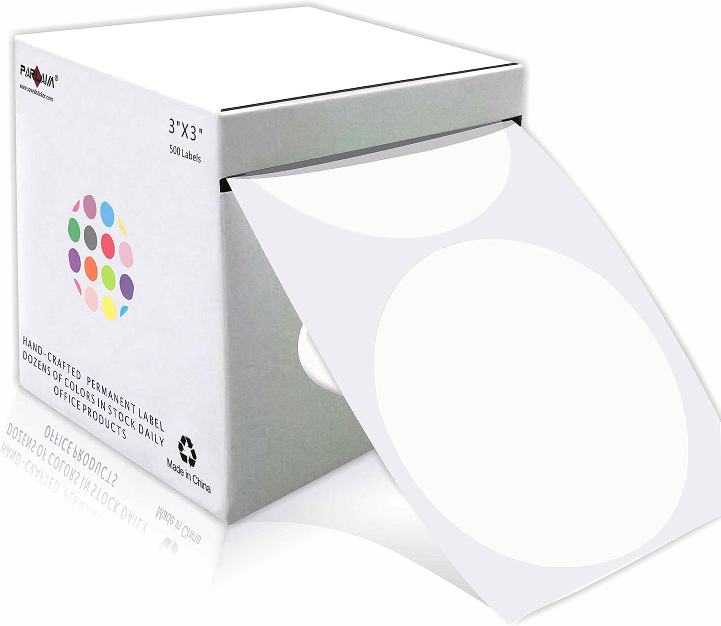 PARLAIM 3” Round Color-Code Dot Stickers Color Cod Stickers,500 per Dispenser Box Roll dots Label,White Inventory Circle Sticker(NOT Work on Printer