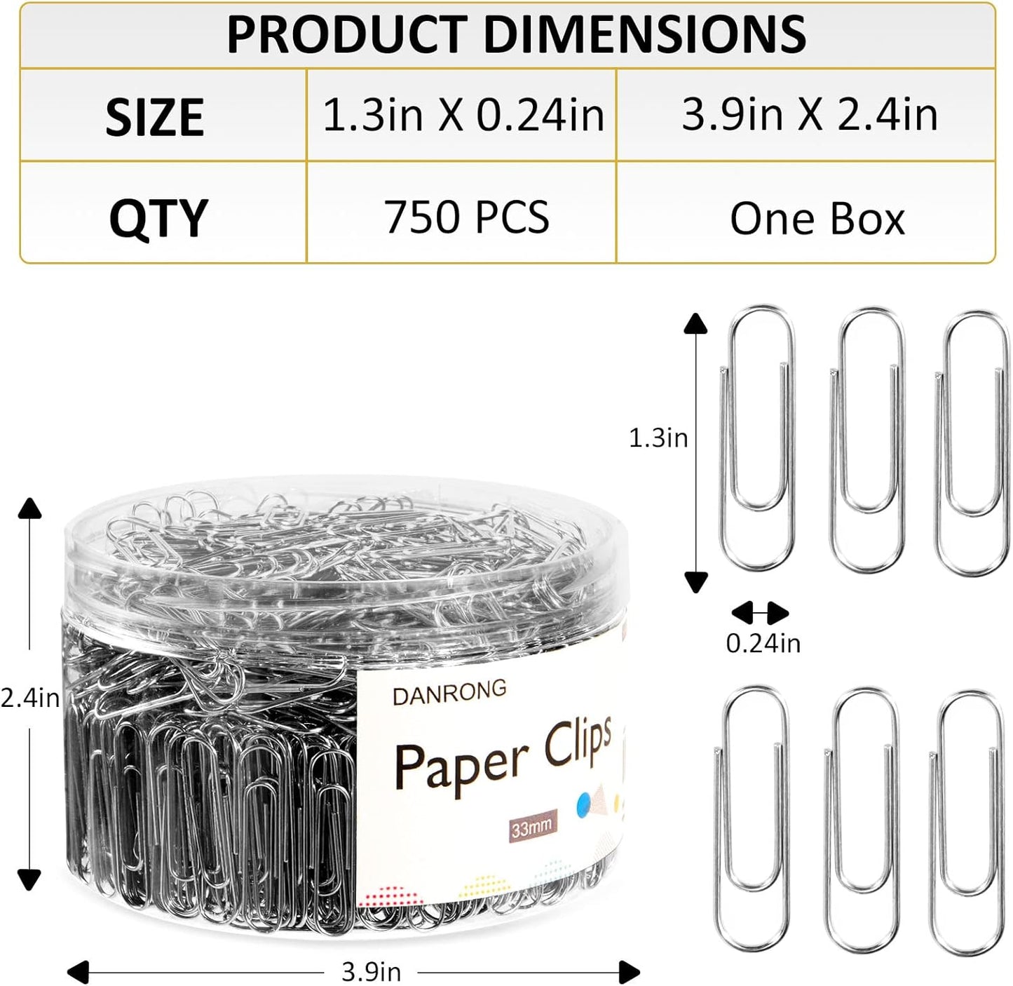 Silver Medium Paper Clips, 750 Pack Paperclips 1.3 Inch (33 mm) Paper Clips Suitable for Office School and Daily Use Also Used for Daily DIY Paper Clip(Silver)