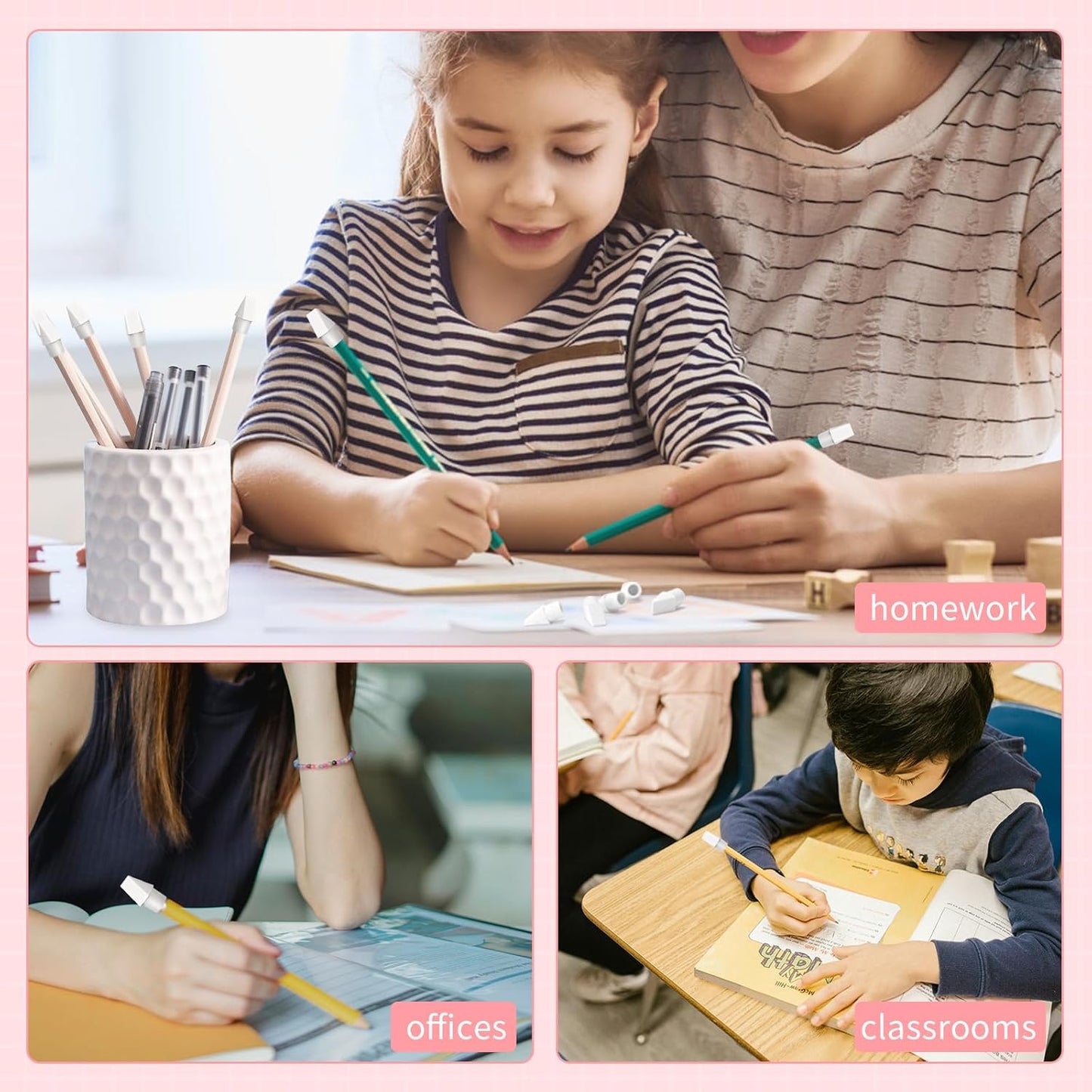 PRALB 200PCS Grayish White Pencil Top Eraser Caps - Compact Bullet Tip Erasers for Home, School & Office Essentials