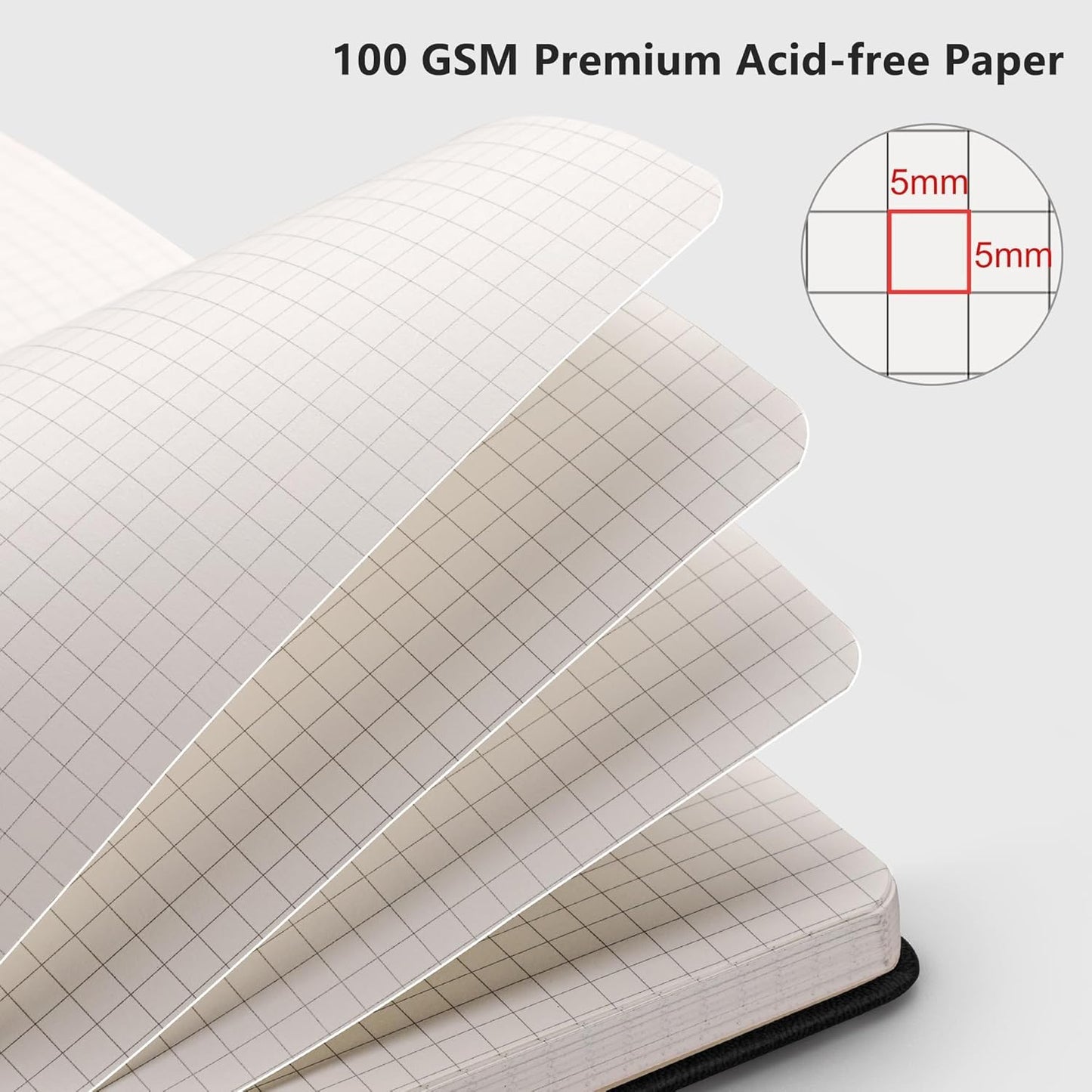 RETTACY Graph Grid Paper Notebook, 2-Pack, 192 Pages per Pack, A5 Medium Size (5.7'' x 8.3''), Leather Hardcover, 100 GSM Thick Paper, for School, Students, Math, Engineering (Black & Purple)