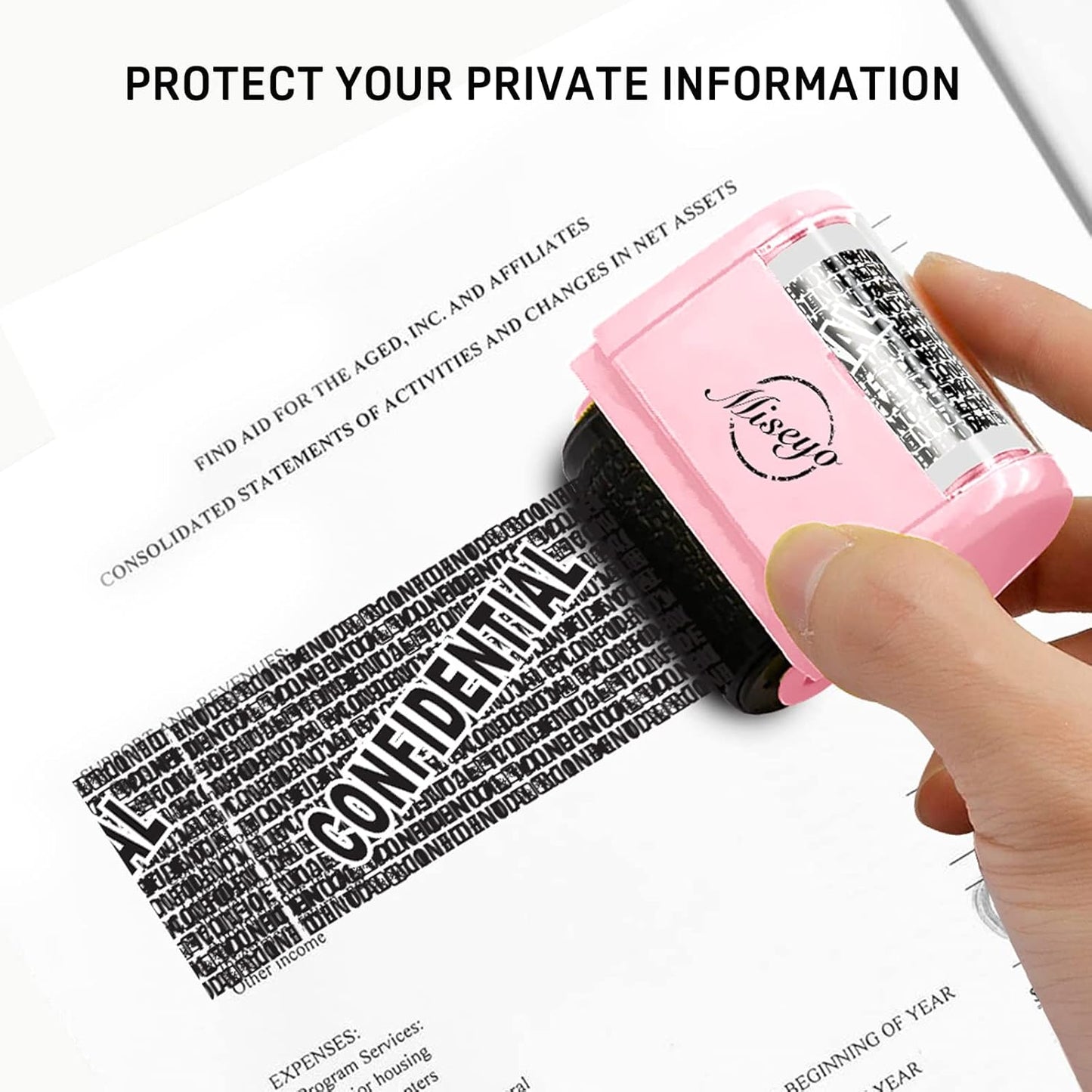 Miseyo Identity Theft Protection Roller Stamp Set - Pink (6 Refill Ink Incleded)