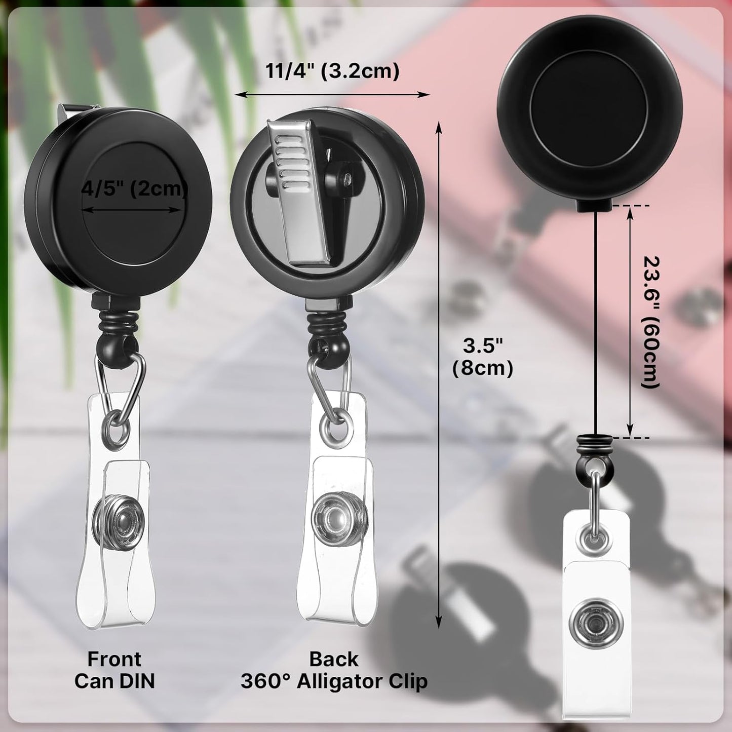 50 Pieces Retractable Badge Holder Reels with Swivel Alligator Clip, ID Card Holder Name Badge Reel Clips for Students Teachers Office Workers (Black)