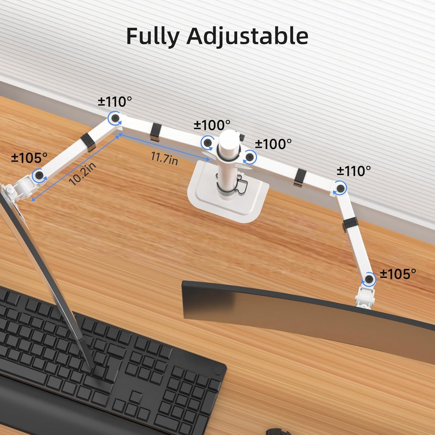 Suptek Dual Monitor Desk Mount, Adjustable Dual Monitor Arm for 2 Monitor Screens up to 42 inch, Extra Tall 15.75" Pole Monitor Stand for Desk, Holds up to 22 lbs,White(MD9442LW)