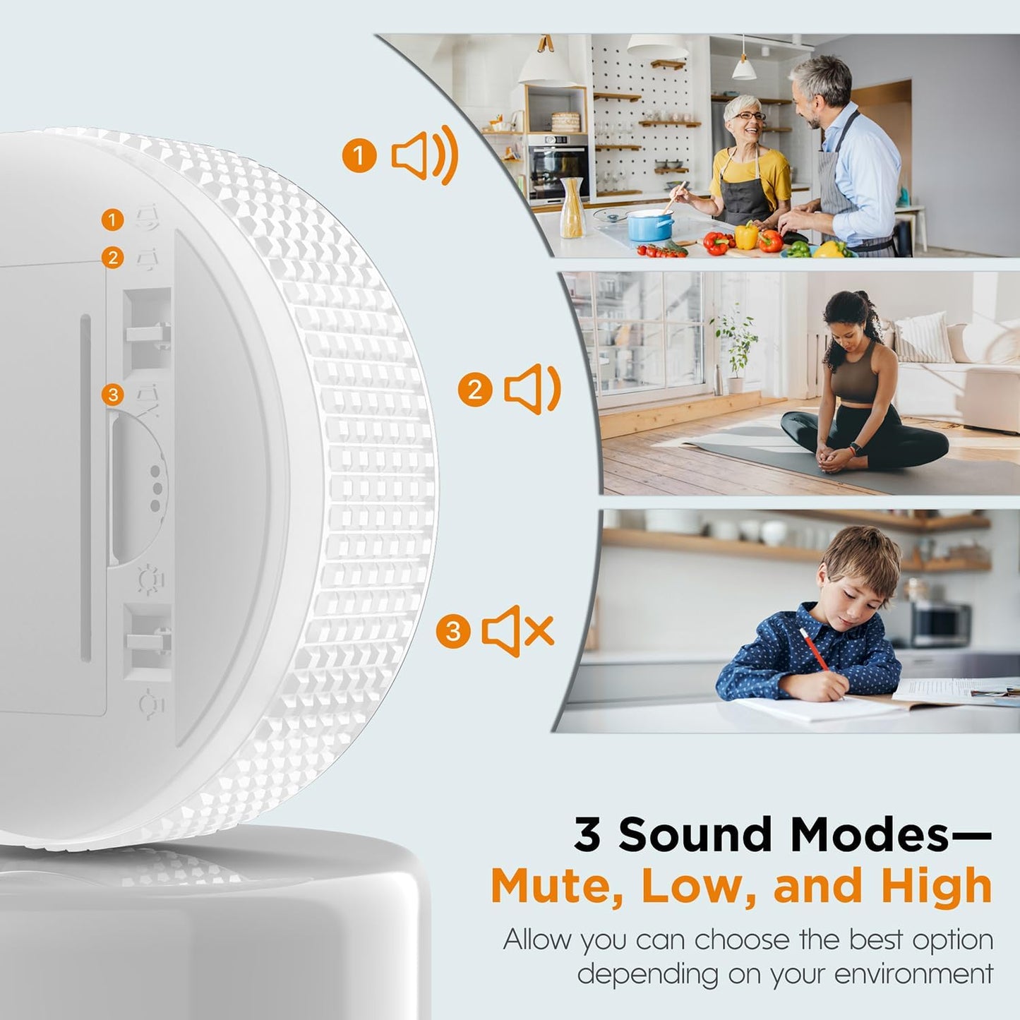 Upgrade Digital Kitchen Timer - Magnetic Countdown Countup Visual Pomodoro Timer with Large LED Display, 3-Preset Times (5, 15, 25), 3 Volume Levels, Ideal for Cooking, Baking and Fitness (1, White)