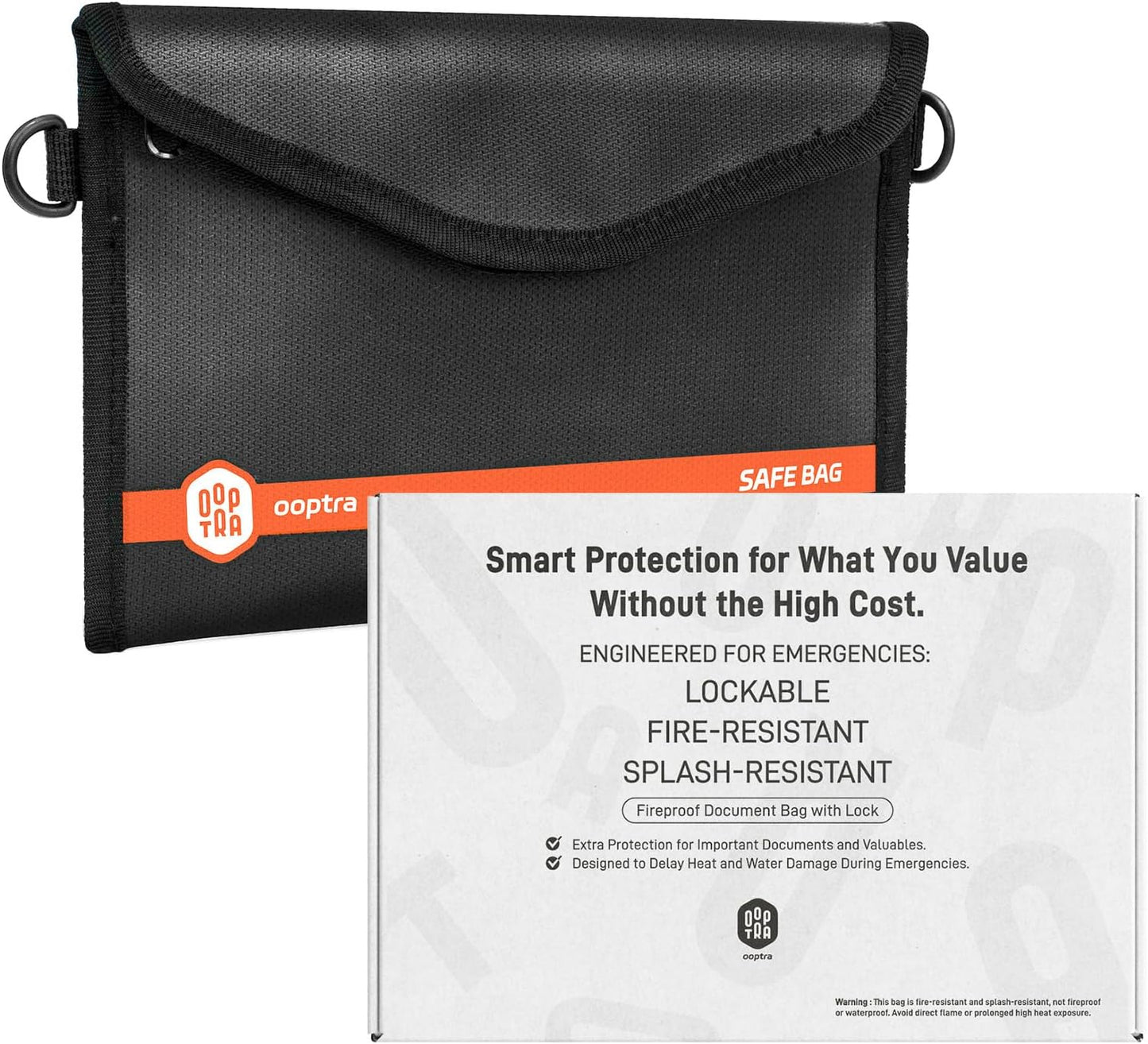 Fireproof Document Bag (Black) – Waterproof Zipper – Lightweight & Portable – for Home, Office & Travel – Holds Files, Cash, Passport, Valuables – Fire & Water Resistant – with External Buckle