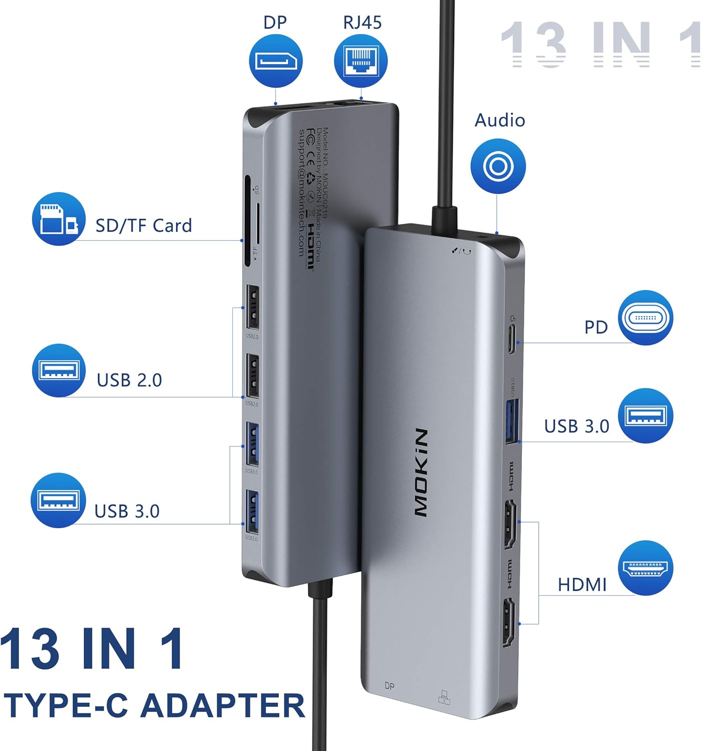 USB C Docking Station Dual Monitors 13 in 1 Triple Display USB C Hub for Windows with Dual HDMI 4K, DP, PD Charger, Gigabit Ethernet, 5 USB Ports, SD/TF Card Reader, Mic/Audio for Lenovo HP Dell XPS