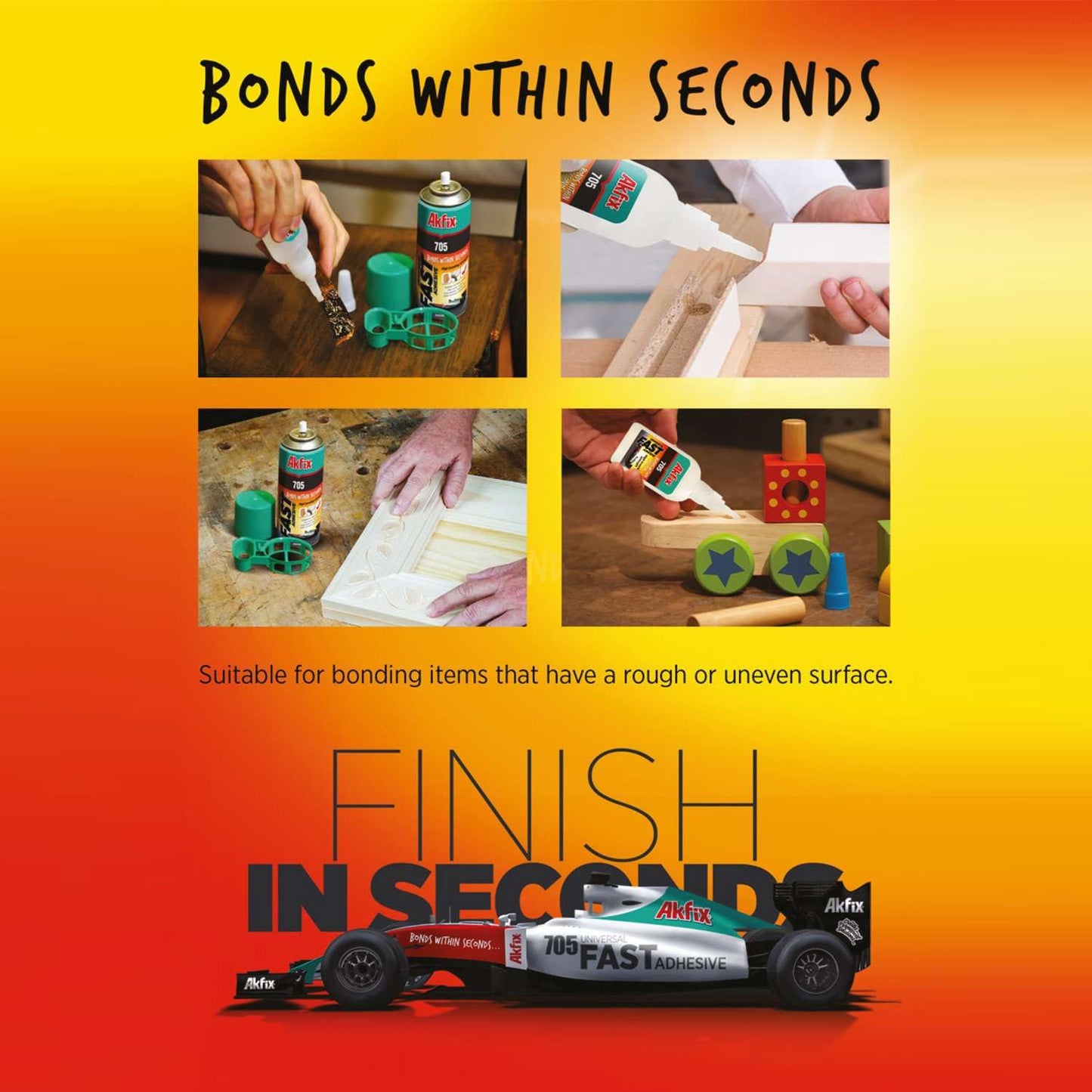 Akfix 705 Fast Adhesive CA Glue & Activator (3x3.50 oz Glue + 3x13.50 fl oz Activator) - High Strength Cyanoacrylate for Woodworking, Crafts & Multi-Surface Bonding - 3 Pack