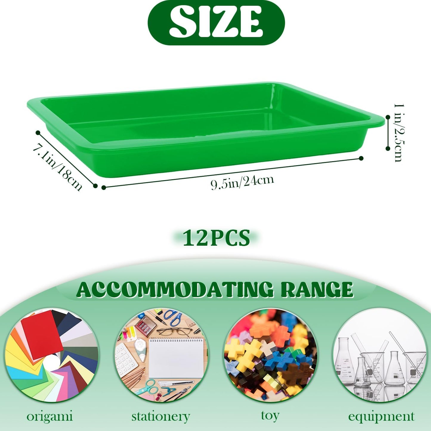 Craft Tray,24 Pack Art Trays for Kids Plastic Activity Trays Stackable Craft Trays,Shallow Craft Storage Organizer, DIY Project & Painting Tray,Art Supplies,9.45 x 7.1 x 0.98 Inch (Green)