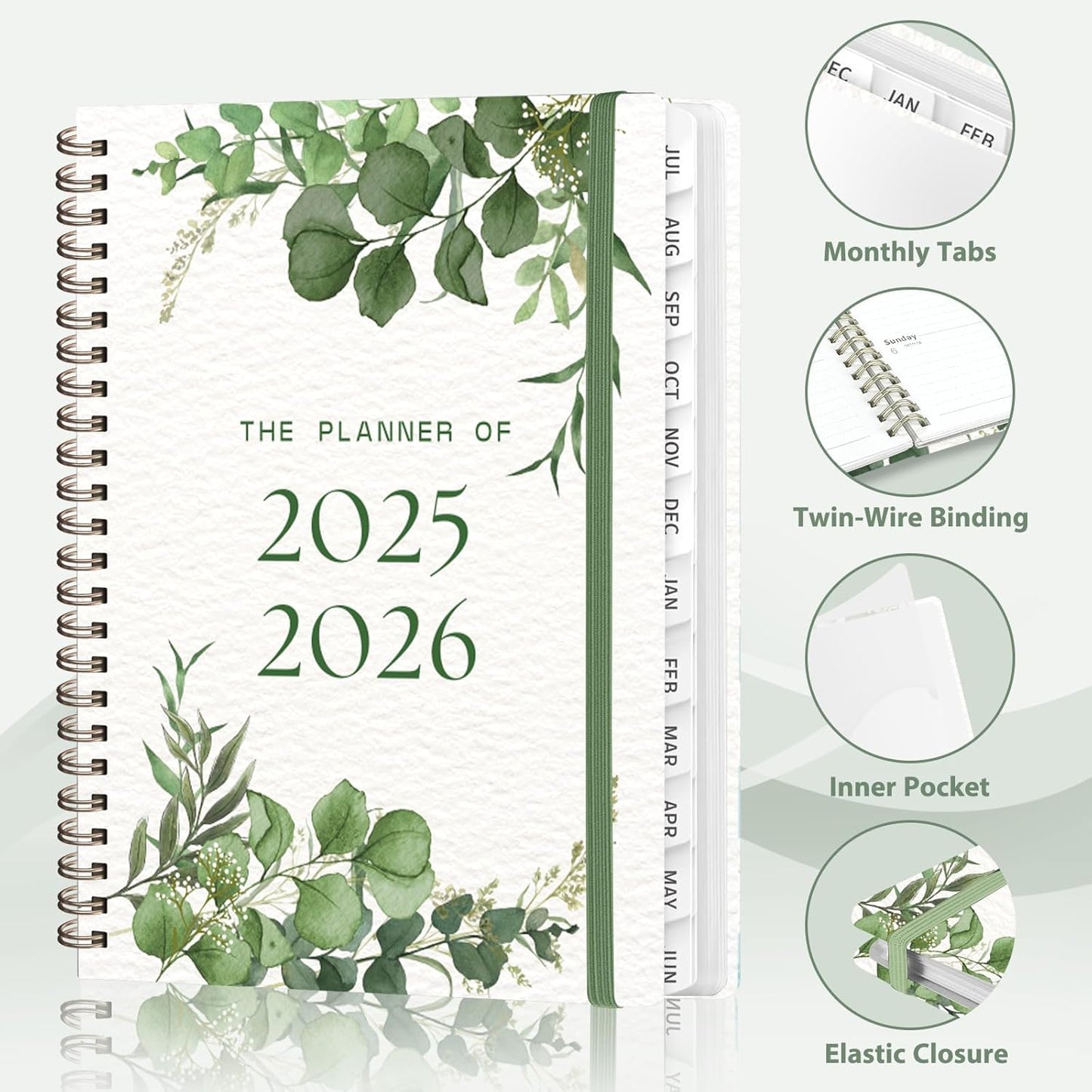 Planner 2025-2026 for Women & Men, Weekly and Monthly Calendar Notebook (July 2025 - June 2026), Hardcover Spiral Bound School Teacher Student Planner with Tabs, Inner Pocket, A5 (6.3" x 8.5")