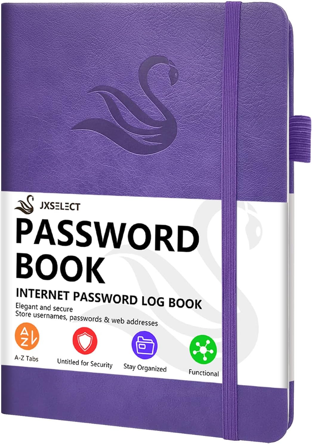 Elegant Password Book with Alphabetical Tabs - Hardcover Password Book for Internet Website Address Login - 5.2" x 7.6" Password Keeper and Organizer w/Notes Section & Back Pocket (Violet Purple)