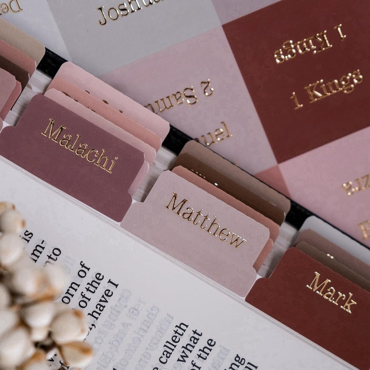 UPAFEXXI-Laminated Bible Tabs for Women and Men (Gold Foil Embossed Lettering) Reposition Large Print tabs, Easy to Read and Apply, 80 Bible Chapters Labels for Easy Navigation(Earth Tone Theme)