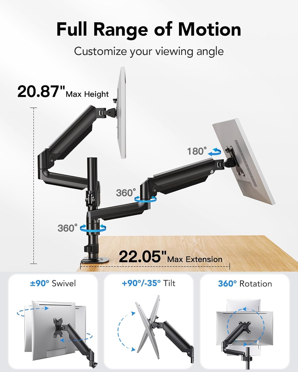 HUANUO Dual Monitor Mount up to 32 inches Screens, Taller Monitor Stand Hold 19.8lbs, Dual Monitor Arm Desk Mount Easy Adjustable with Tilt, Swivel, Rotation, VESA 75/100mm