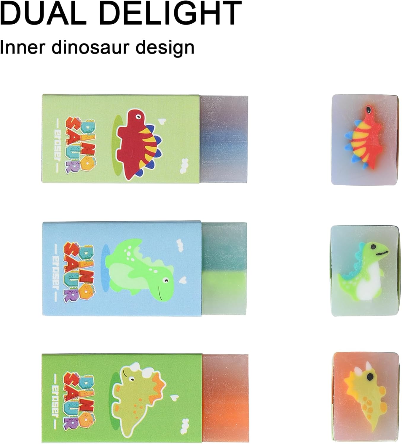18Pcs Cute Dinosaur Erasers for Kids Bulk, Kawaii Fun Pencil Jelly Erasers for School Classroom Supplies Prize Gifts Party Favors