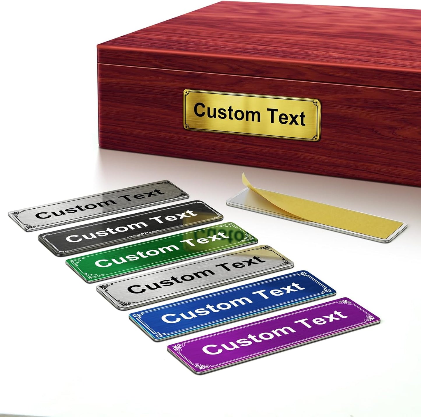 Stainless Steel Personalized Name Plate with Adhesive - Custom Plaque, Name Tag, Badge, Lable, Sign - Decorative Engraved Name Plates for Trophy, Award, Memorial