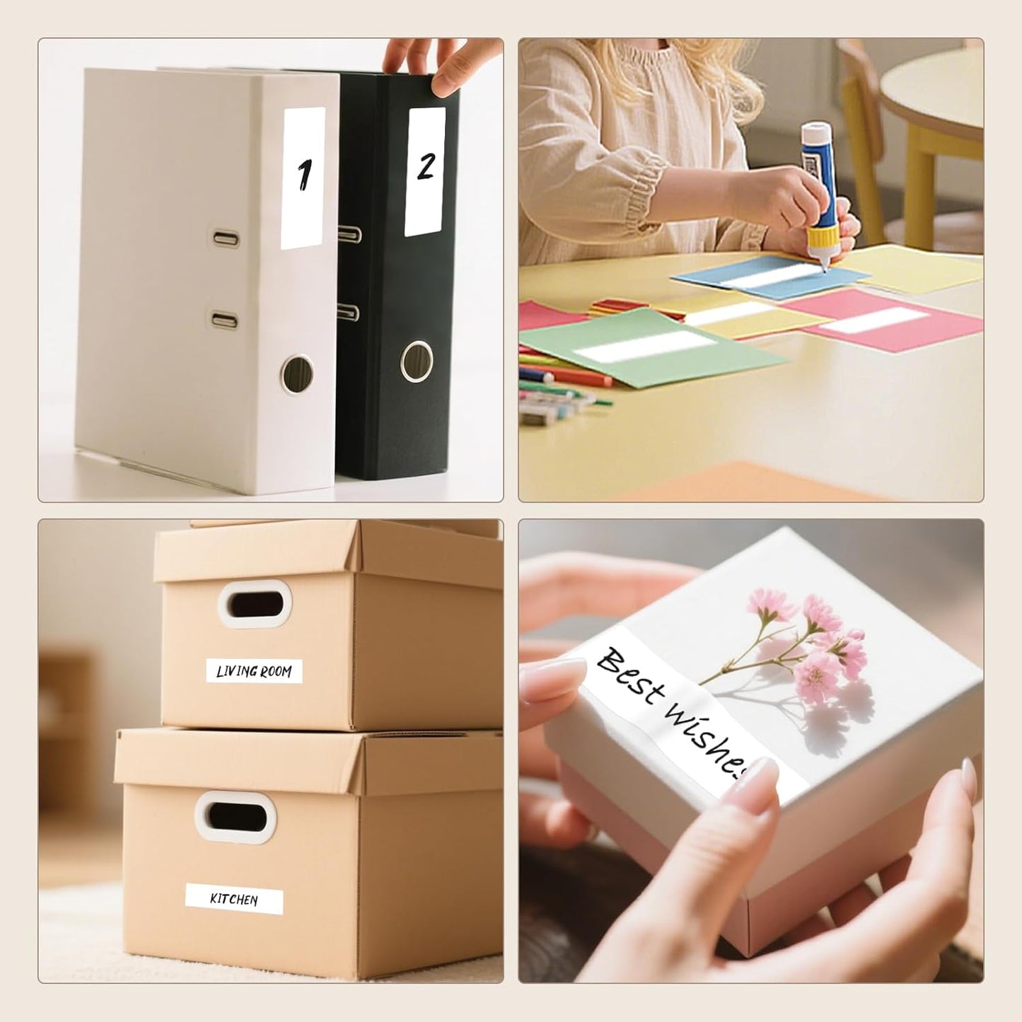 3 × 1 Inches White Rectangle Color Coding Labels 1000 PCS, Self-Adhesive Writable Waterproof Vinyl Blank Sticker Roll for Office Home School Business