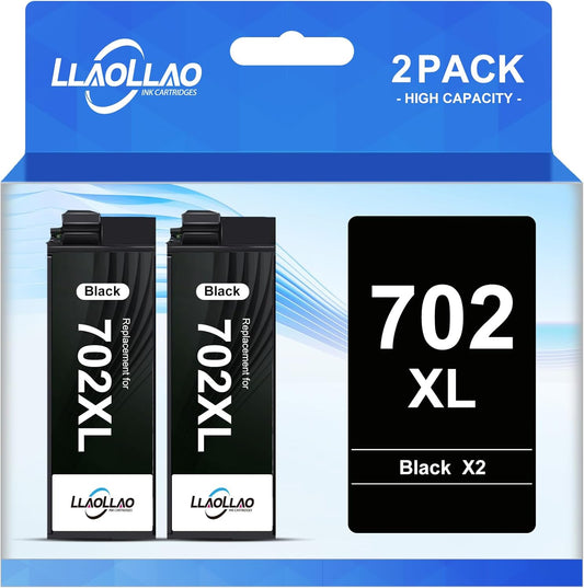 702xl Black Ink Cartridges Remanufactured Replacement for 702 Ink cartridges 702 XL T702XL for Epson WF-3720 WF-3730 WF-3733 Printer High Capacity (2 Pack)