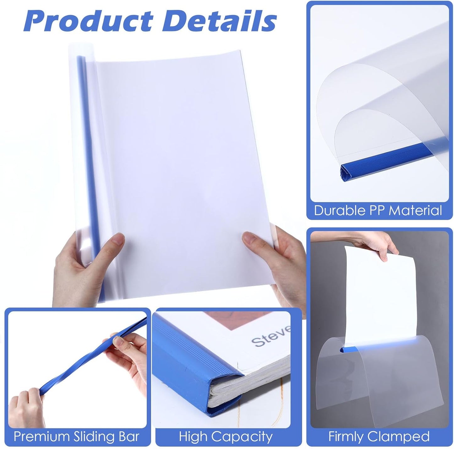 Thenshop 100 Pcs Clear Report Covers with Sliding Bars Sliding Bar File Folder Binder Plastic Report Folder for File Paper Book Resume Letter Office, 30 Sheet Capacity(Blue)