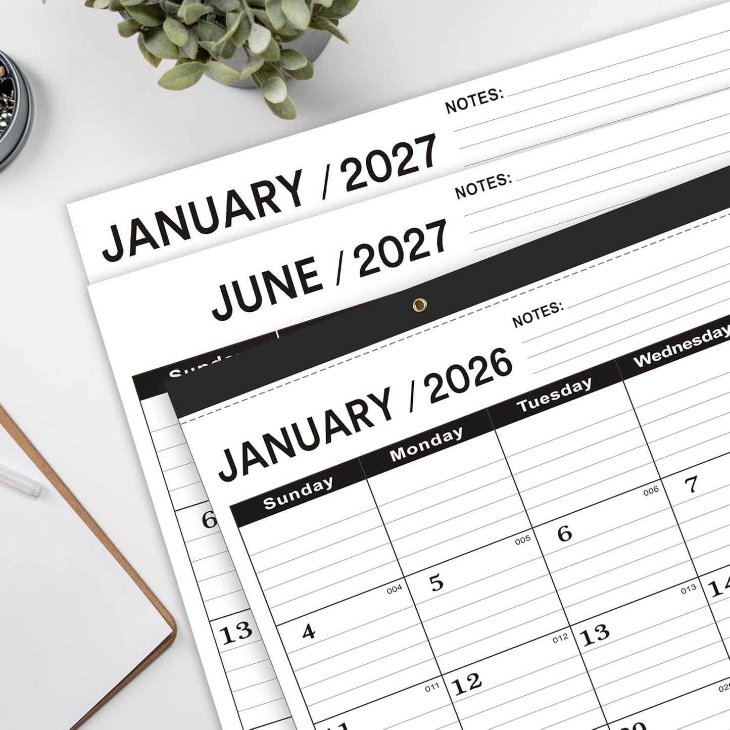 Desk Calendar 2026,January 2026 to June 2027,Desk calendar 2026 Large 22x17, Calendar 2026 with PVC Cover,Round Holes& NOTES List (Black),18 Months 2026 Desk Calender.