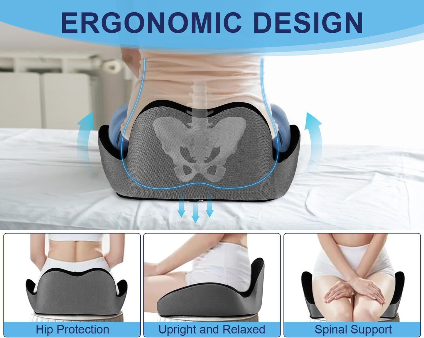 Premium Orthopedic Seat Cushion,X Large Breathable Office Chair Cushion - Enhanced Hip & Tailbone Support,Pressure Relief Sciatica & Leg Relief Let 8+ Hour Sitting Comfort, for Office/Game/Wheelchair