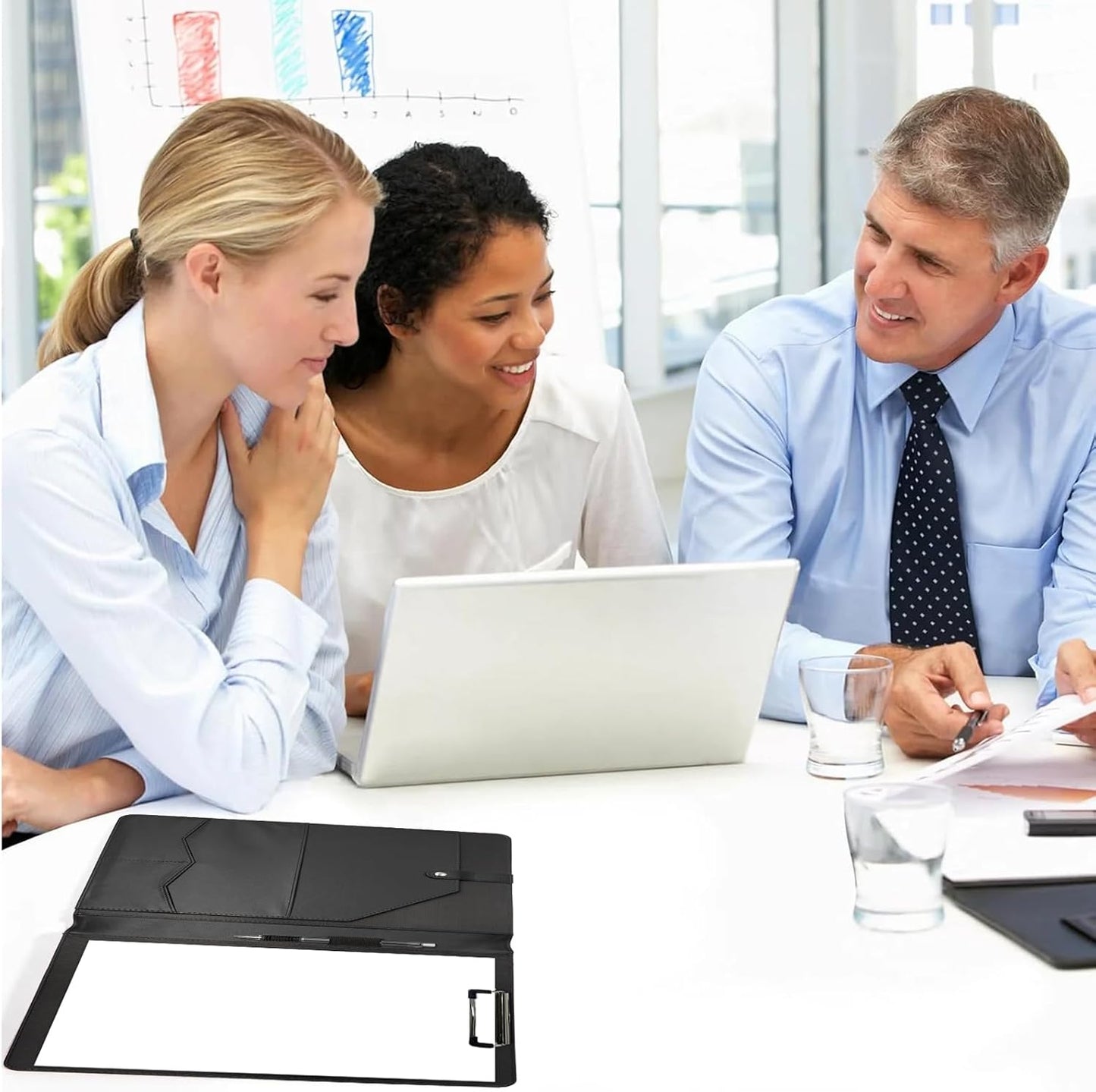 Portfolio Folder Padfolio with A4 Clipboard, PU Leather Portfolio Clipboard Business Binder Writing Clip Board Organizer for Legal Documents Business Card Men Women Black