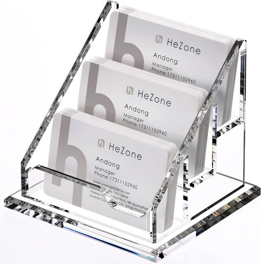 Acrylic Card Holder Clear Horizontal Business Card Organizer Stand for Desk 3 Slots 3 Tier Business Cards Stand for Women and Men,Office Desk Accessories,Organize 150 Cards-1 Pack(3 Slots-H)