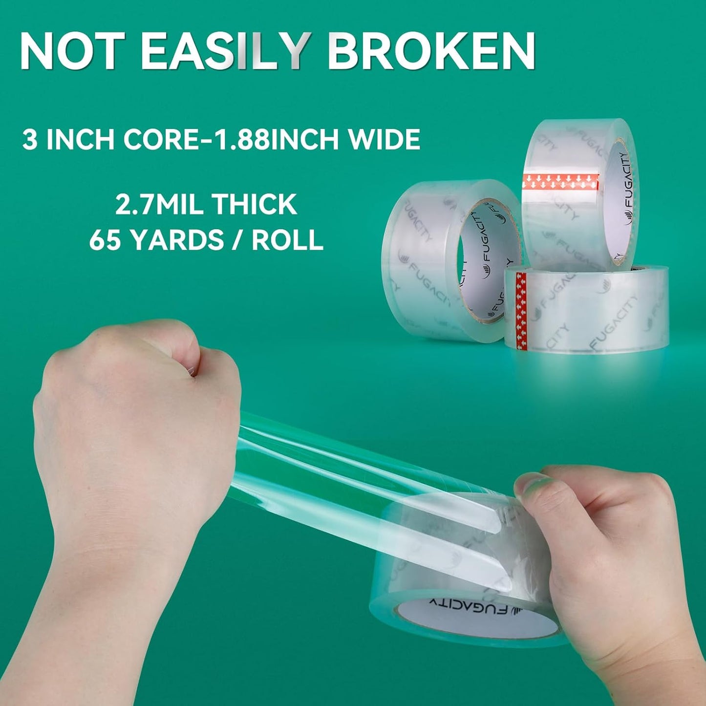 FugaCity Heavy Duty Clear Packing Tape Refills (12 Rolls), Packaging Tape for Moving Sealing, Moving Supplies Shipping Tape,2.7 Mil Thick, 1.88 in Wide,65 Yards Per Roll,Total 780 Yards