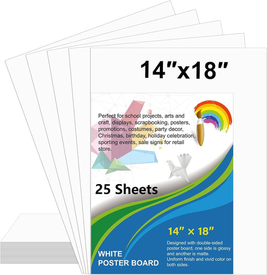 25 Pcs White Poster Board Paper 14x18, ROOKEA Blank Graphic Display Vision Boards Bulk for School Arts Classroom Crafts Projects Presentations Drawing Scrapbooking