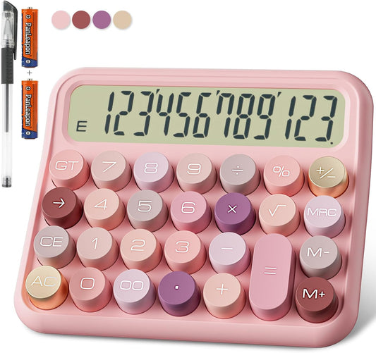 Mechanical Calculator 12 Digit Extra Large 5-Inch LCD Display, DECKLIT Battery Desk Calculator, Big Buttons Easy to Press Use as Office Calculators Desktop, 15°Tilt Screen for Kids Calculator(Rose)