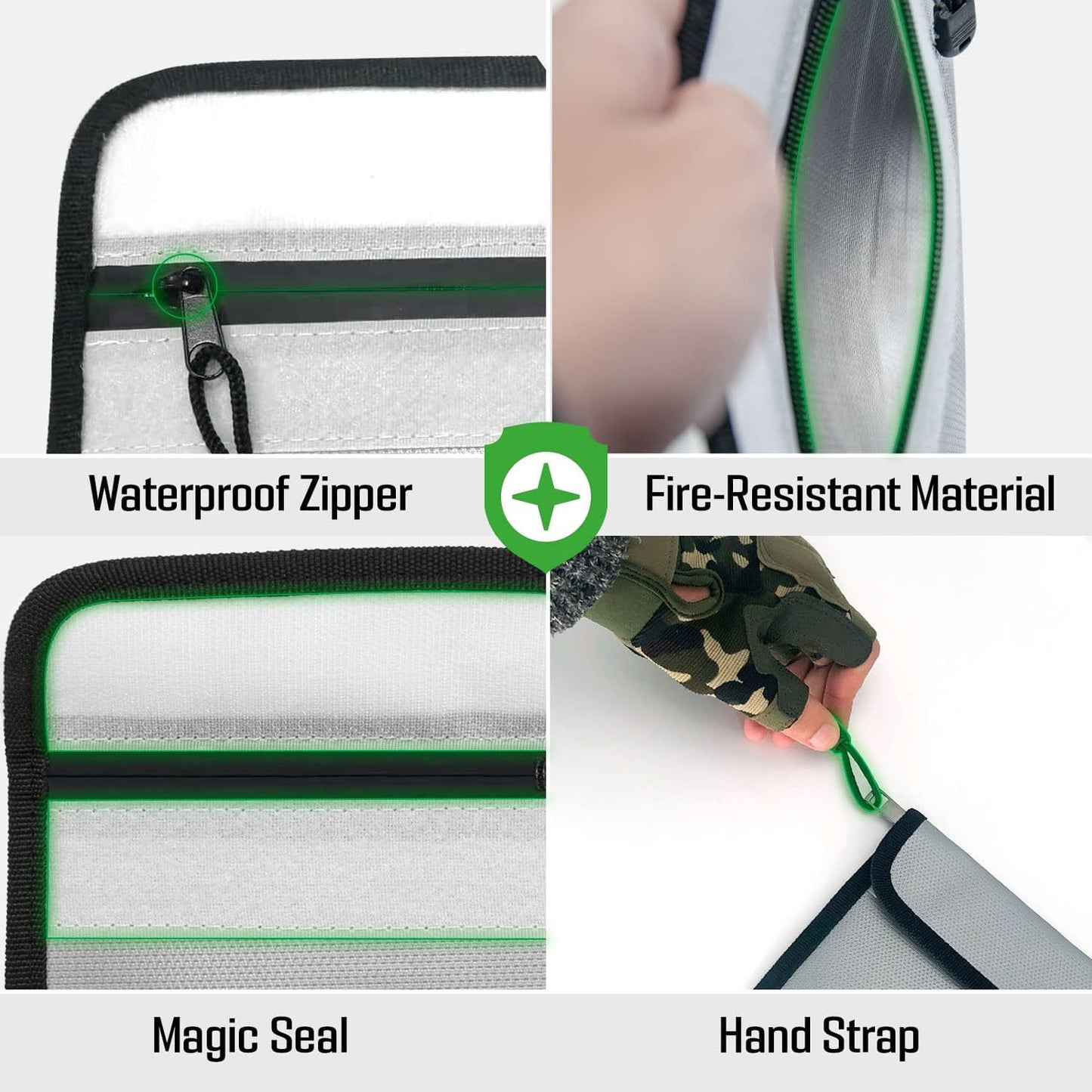 Fireproof Document Bag (5x8 inch), 2Pack Waterproof Money Bag Pocket with Zipper Closure, Storage Pouch for Valuables, A4 A5 Document File, Cash, Credit Card, Passport (2Pack, Grey)