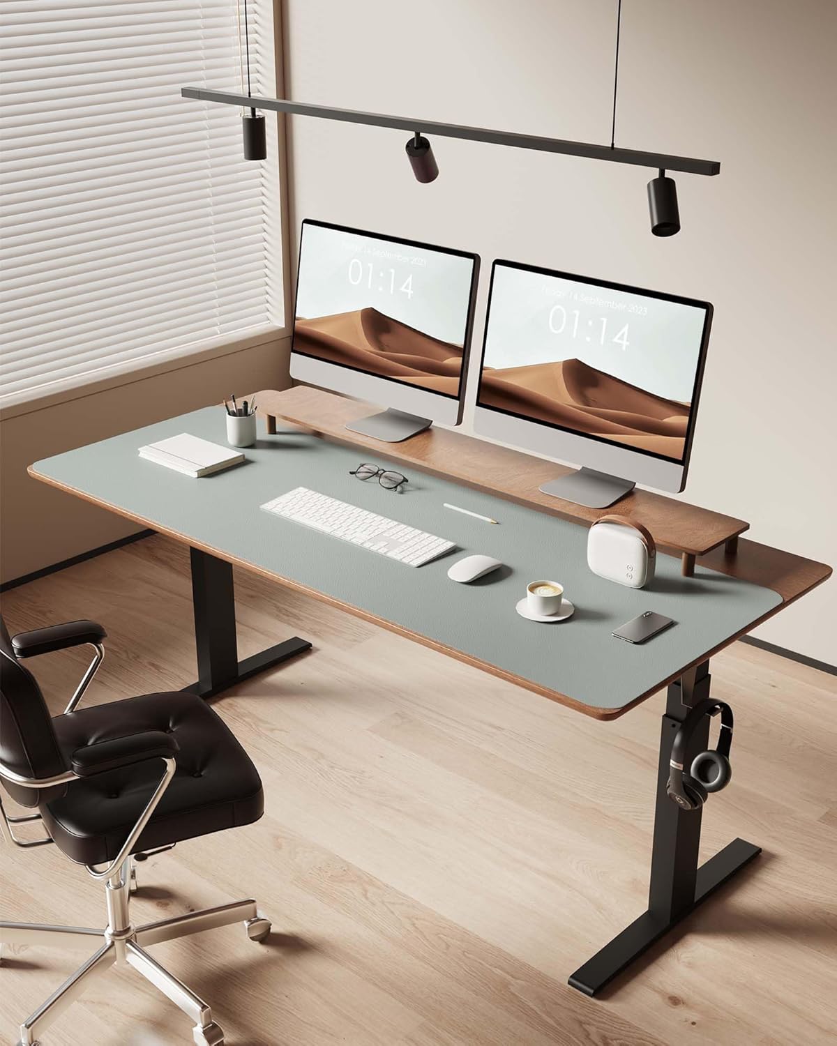 YSAGi Leather Desk Pad Protector, Office Desk Mat, Large Mouse Pad, Non-Slip PU Leather Desk Blotter, Laptop Desk Pad, Waterproof Desk Writing Pad for Office and Home (Grayish Green, 47" x 17")