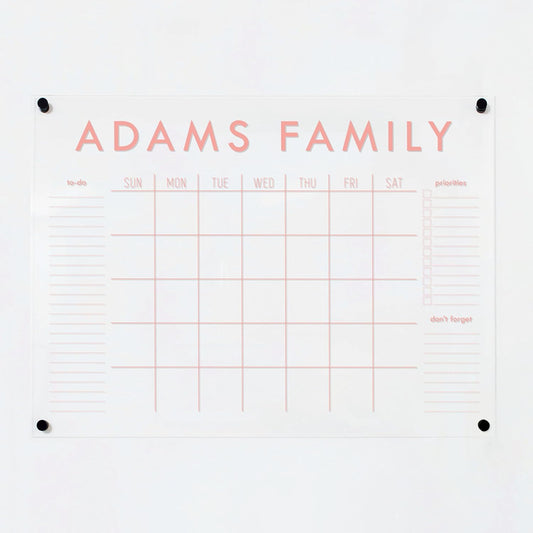 Personalized Clear Acrylic Calendar for Wall, Calendar Whiteboard for Wall, Dry Erase Wall Calendar, Wall Calendar Organizer System for Home (Block, Blush, 31"W x 23"H)