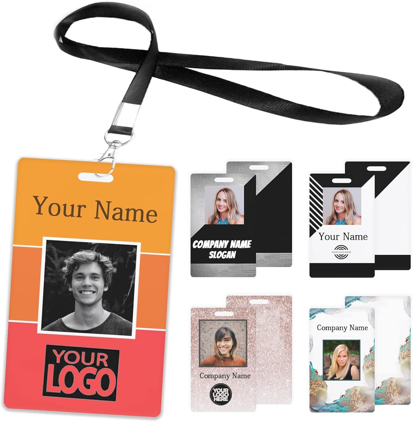 Custom Id Badge, Personalized Employee Photo Identification Card with Lanyard, Durable ID Card for Office Worker Doctor Nurse Student-Vertical-Template11