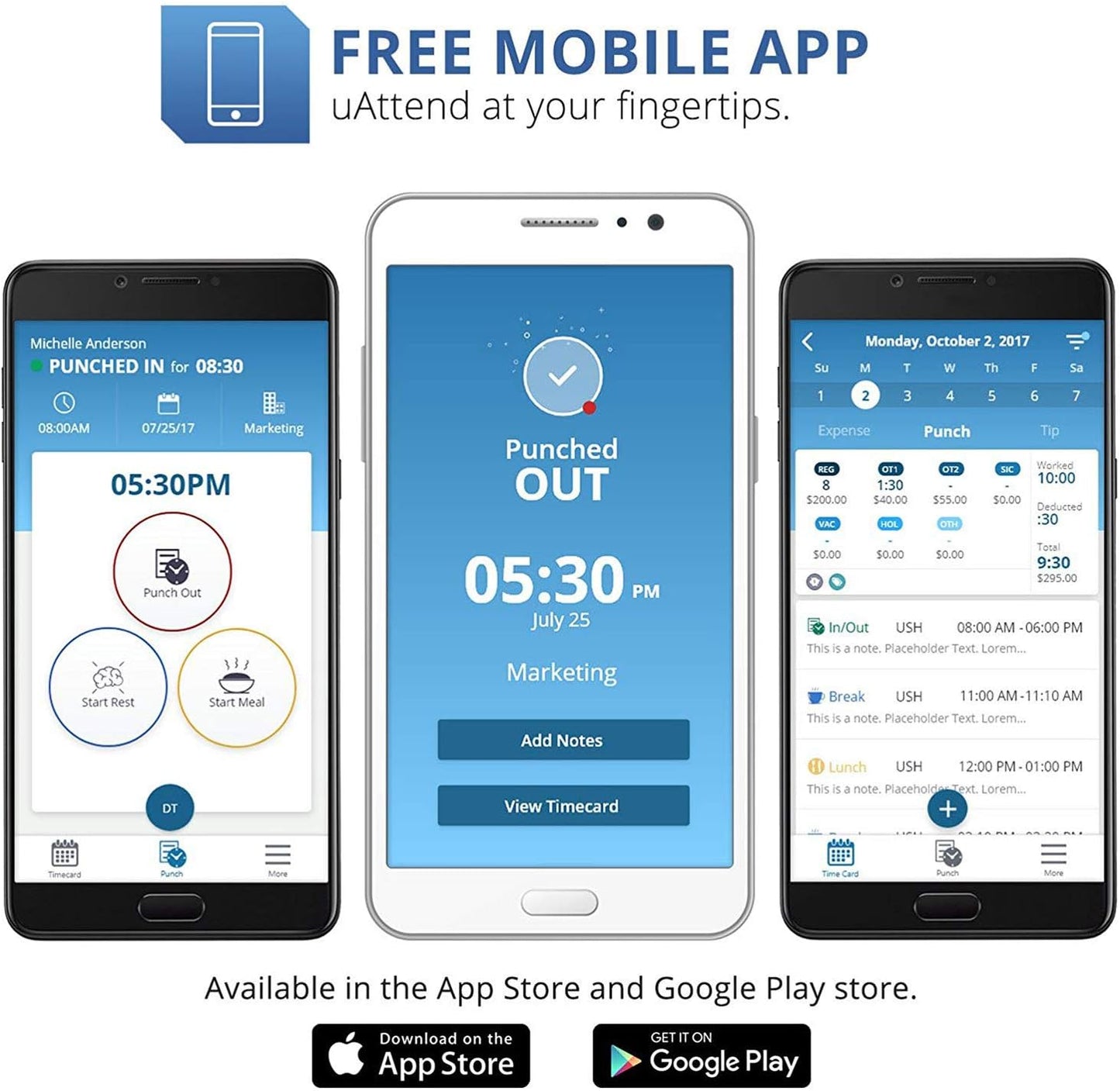 uAttend JR2000 Biometric Fingerprint, RFID, PIN Time Clock for Small Business – Cloud-Based Attendance System with Optional Payroll Integration – All-in-One System