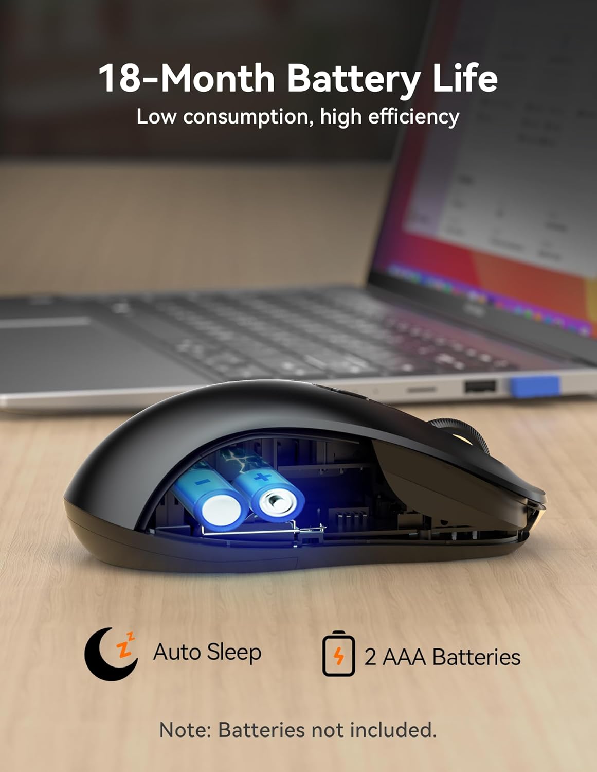 TECKNET Bluetooth Mouse, [ USB + BT1 + BT2 ] Wireless Mouse for Laptop, Silent Click, Full-Size, 4800 DPI Computer Mice Wireless, Dual Mode for Laptop, Computer, iPad, MacBook