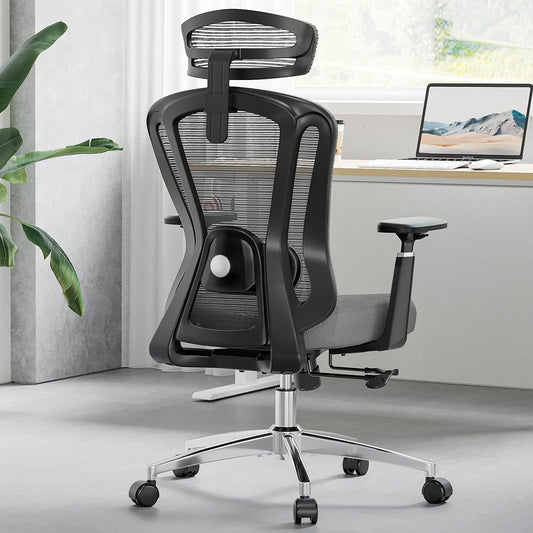 Farini Office Chair Ergonomic Desk Chair, High Back Computer Chair with Wheels, Home Sutdy Chair for Heavy People, Office Chair Adjustable Seat Depth, 3D Armrests and Adjustable Headrest, Gray