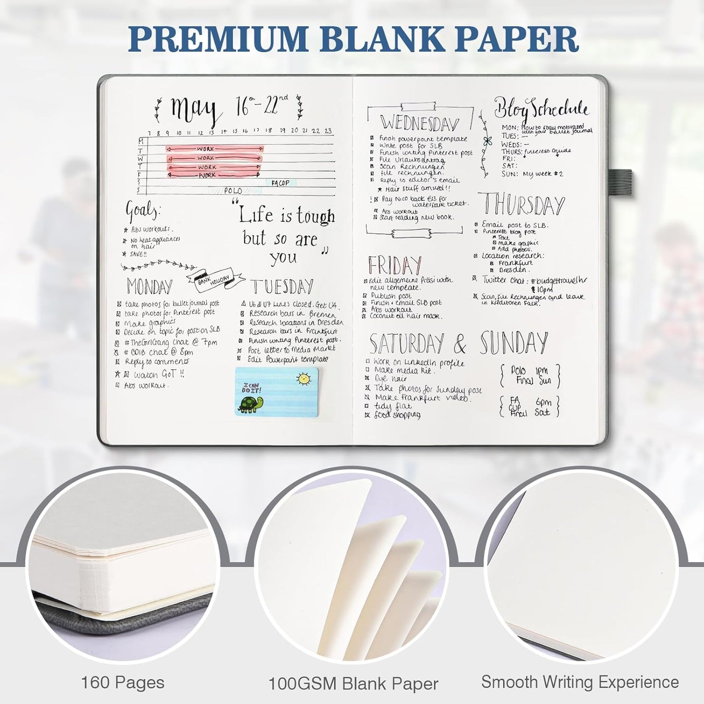 Blank Journal Notebook, 3 Pack A5 Sketch Book, Hardcvoer Sketchbook for Drawing with 100GSM Thick Paper, Leather Journal for Writing, Unlined Journal for Women, Men, School, 160 Pages, 5.7" x 8.4"