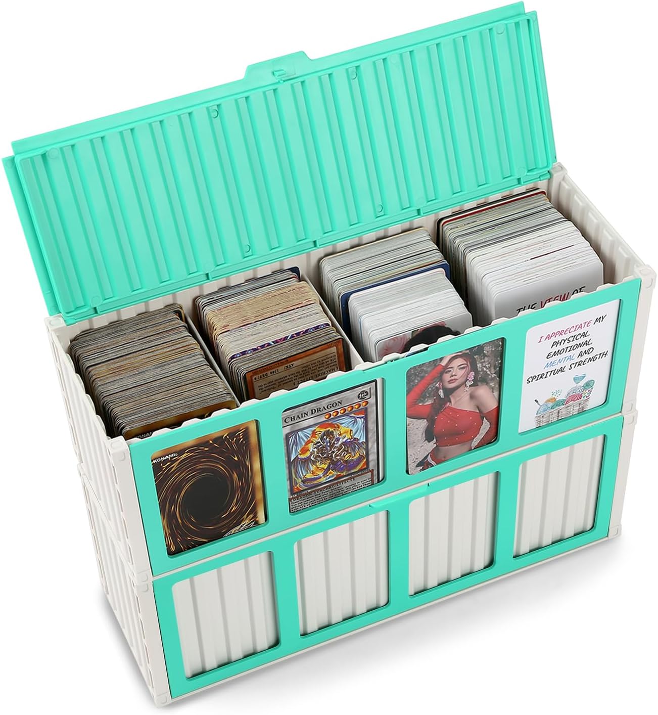 2 Pack Green Trading Card Storage Box Holds 1600 Cards, Plastic Playing Sports Baseball Card Case, Collectible Card Organizer Bin, Only suitable for Nnsleeved Cards