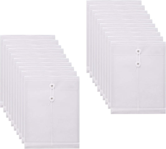 Letter Size Clear Poly Envelopes with String Closure Top Opening Folder Pack of 20 Bottom with Expanding Gusset