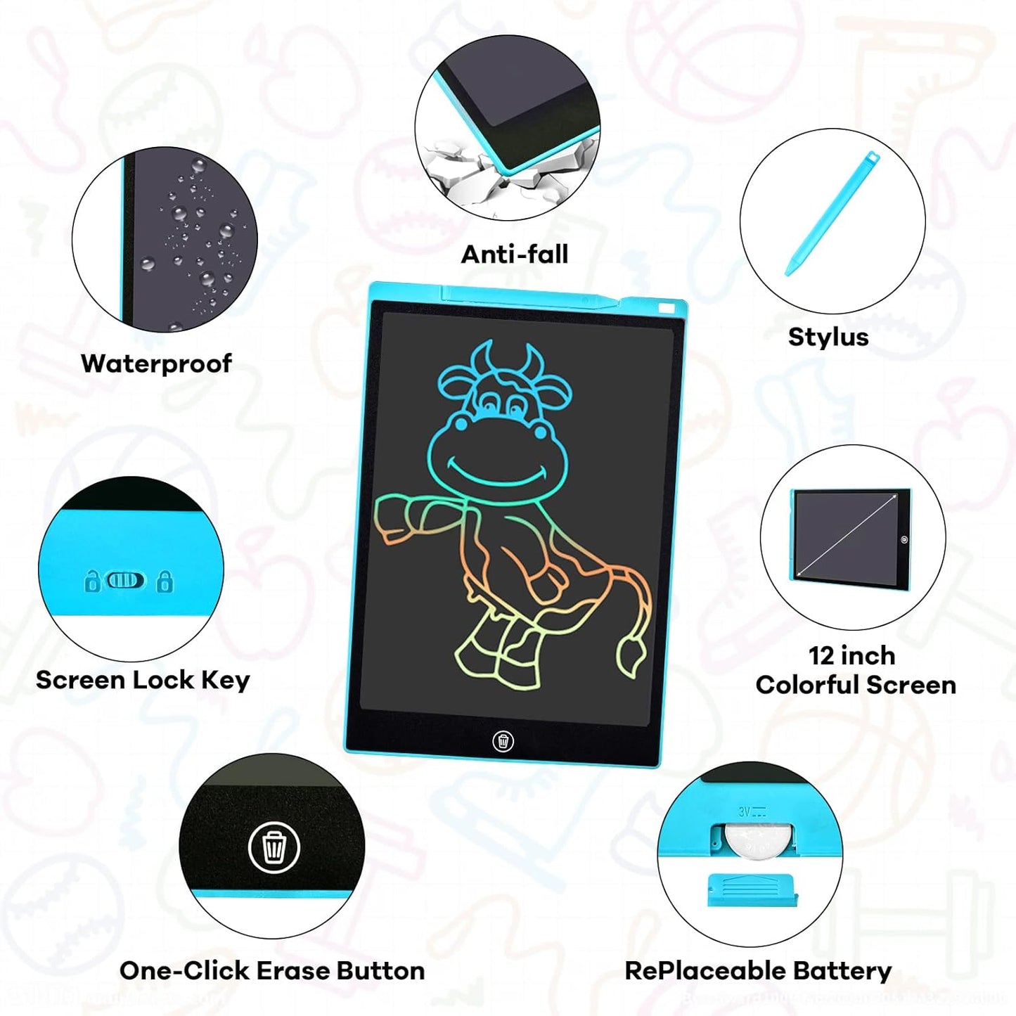 2 Pack LCD Writing Tablet, 12 inch Colorful Toddler Drawing Pad Doodle Board, Erasable Educational Toy Christmas Birthday Gift for 3 4 5 6 7 Year Old